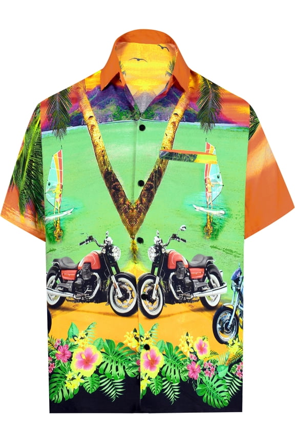 Men's Hawaiian Shirt Vacation Beach Shirts Casual Button Down Short Sleeve Shirts for Men XS Motorcycle Bike, Orange