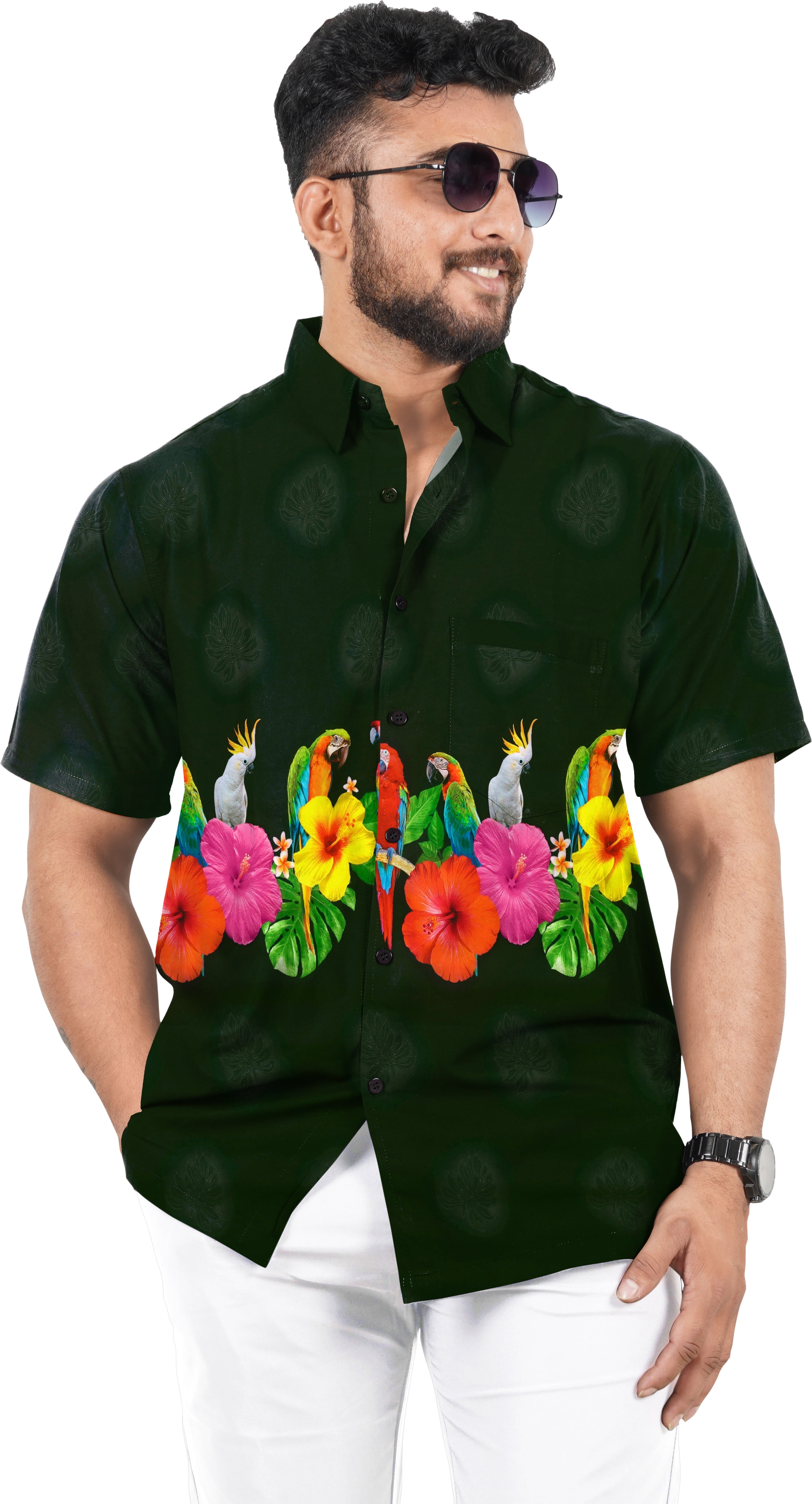 HAPPY BAY Men's Hawaiian Shirt - Aloha Tropical Holiday Shirt, Casual Short Sleeve, Valentine Coal Color - View #7