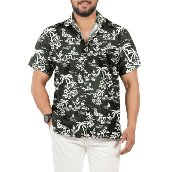 HAPPY BAY Men's Hawaiian Shirts Short Sleeve Button Down Shirt Mens Summer Shirts Casual Vacation Hawaii Island Shirts for Men Funny XL Black, Beach