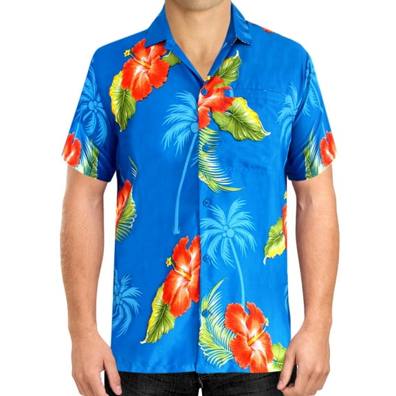 HAPPY BAY Men's Hawaiian Shirts Short Sleeve Button Down Shirt Mens Vacation Shirts Summer Beach Casual Tropical Shirts for Men Funny S Floral, Blue
