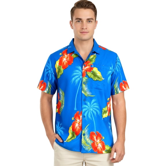 HAPPY BAY Men's Hawaiian Shirts Short Sleeve Button Down Shirt Mens Vacation Shirts Summer Beach Casual Tropical Shirts for Men Funny S Floral, Blue