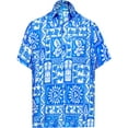 thumbnail image 1 of HAPPY BAY Men's Hawaiian Shirts Short Sleeve Button Down Shirt Floral Shirt Men Boho Holiday Casual Summer Beach Shirts for Men Funny XXL Aztec Print, Blue, 1 of 7