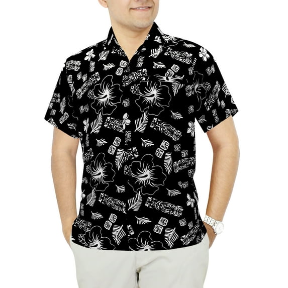 HAPPY BAY Men's Hawaiian Shirts Short Sleeve Button Down Shirt Floral Shirt Men Boho Vacation Casual Summer Beach Shirts for Men Funny 6XL Hibiscus Aztec, Black