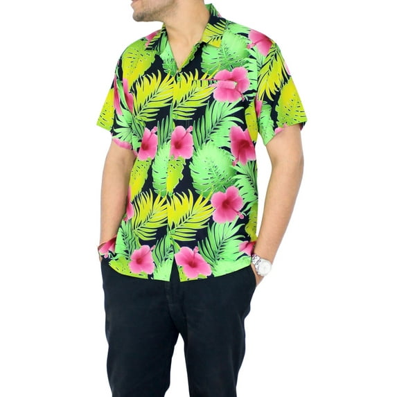 HAPPY BAY Men's Hawaiian Shirts Short Sleeve Button Down Shirt Floral Shirt Men Casual Beach Holiday Hawaii Island Shirts for Men Funny 6XL Grass Garden, Pink