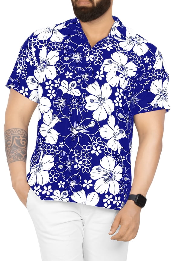 Men's Hawaiian Shirts Short Sleeve Button Down Shirt Floral Shirt Men Casual Beach Holiday Hawaii Island Shirts for Men Funny S Allover Hibiscus, Blue