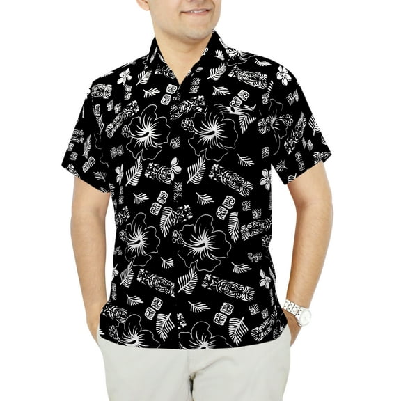 HAPPY BAY Men's Hawaiian Shirts Short Sleeve Button Down Shirt Floral Shirt Men Casual Beach Holiday Hawaii Island Shirts for Men Funny XL Hibiscus Aztec, Black