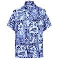 thumbnail image 1 of HAPPY BAY Men's Hawaiian Shirts Short Sleeve Button Down Shirt Floral Shirt Men Casual Holiday Summer Tropical Island Shirts for Men Funny 3XL Hawaii Collage Print, Blue For Dad, 1 of 5