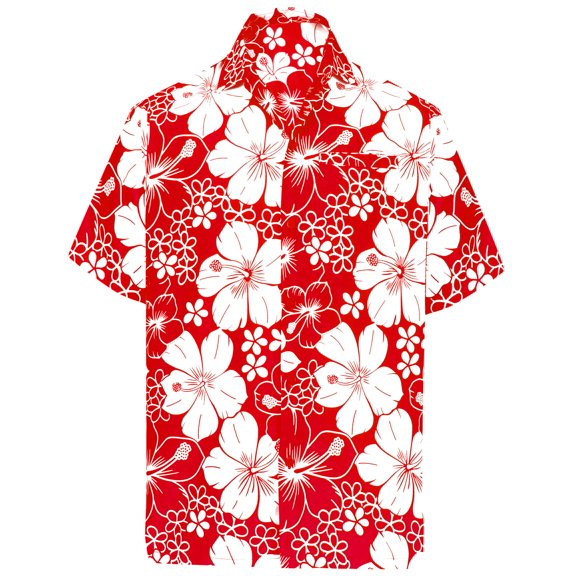 HAPPY BAY Men's Hawaiian Shirts Short Sleeve Button Down Shirt Floral Shirt Men Casual Vacation Summer Tropical Island Shirts for Men Funny XXL Allover Hibiscus, Red