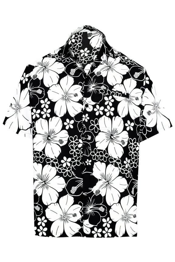 Men's Hawaiian Shirts Short Sleeve Button Down Shirt Floral Shirt Men Holiday Tropical Beach Summer Party Shirts for Men Funny 3XL Allover Hibiscus, Black