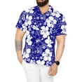 thumbnail image 1 of HAPPY BAY Men's Hawaiian Shirts Short Sleeve Button Down Shirt Floral Shirt Men Holiday Tropical Beach Summer Party Shirts for Men Funny 3XL Allover Hibiscus, Blue, 1 of 6