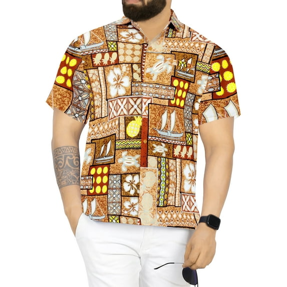 HAPPY BAY Men's Hawaiian Shirts Short Sleeve Button Down Shirt Floral Shirt Men Holiday Tropical Beach Summer Party Shirts for Men Funny XL Hawaii Collage, Autumn Browns From Kids