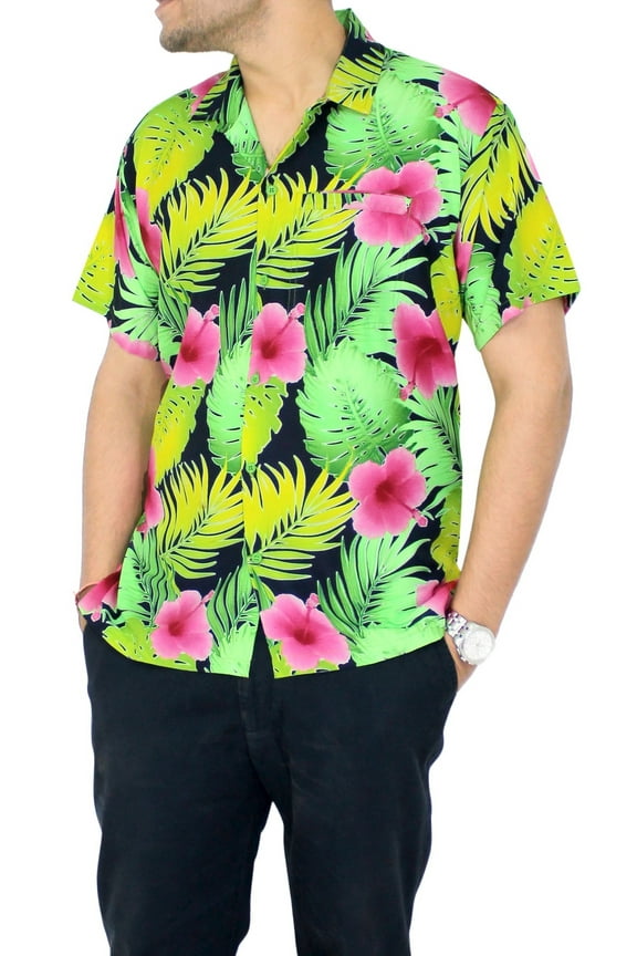 Men's Hawaiian Shirts Short Sleeve Button Down Shirt Floral Shirt Men Summer Beach Casual Holiday Tropical Shirts for Men Funny S Grass Garden, Pink