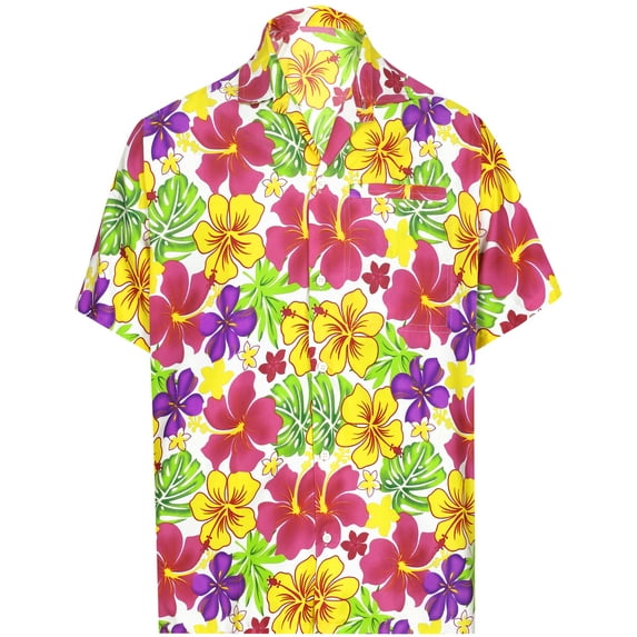 HAPPY BAY Men's Hawaiian Shirts Short Sleeve Button Down Shirt Floral Shirt Men Vacation Tropical Beach Summer Party Shirts for Men Funny XXL Allover Flowers, Pink
