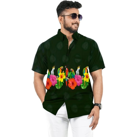 HAPPY BAY Men's Hawaiian Shirts Short Sleeve Button Down Shirt Men's Aloha Shirts Casual Holiday Summer Party Caribbean Shirts for Men Funny S Tropical, Black