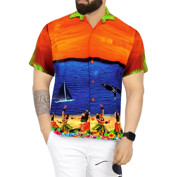 HAPPY BAY Men's Hawaiian Shirts Short Sleeve Button Down Shirt Men's Casual Shirts Holiday Tropical Beach Summer Party Shirts for Men Funny 4XL Hula Dance Party, Oranges From Kids