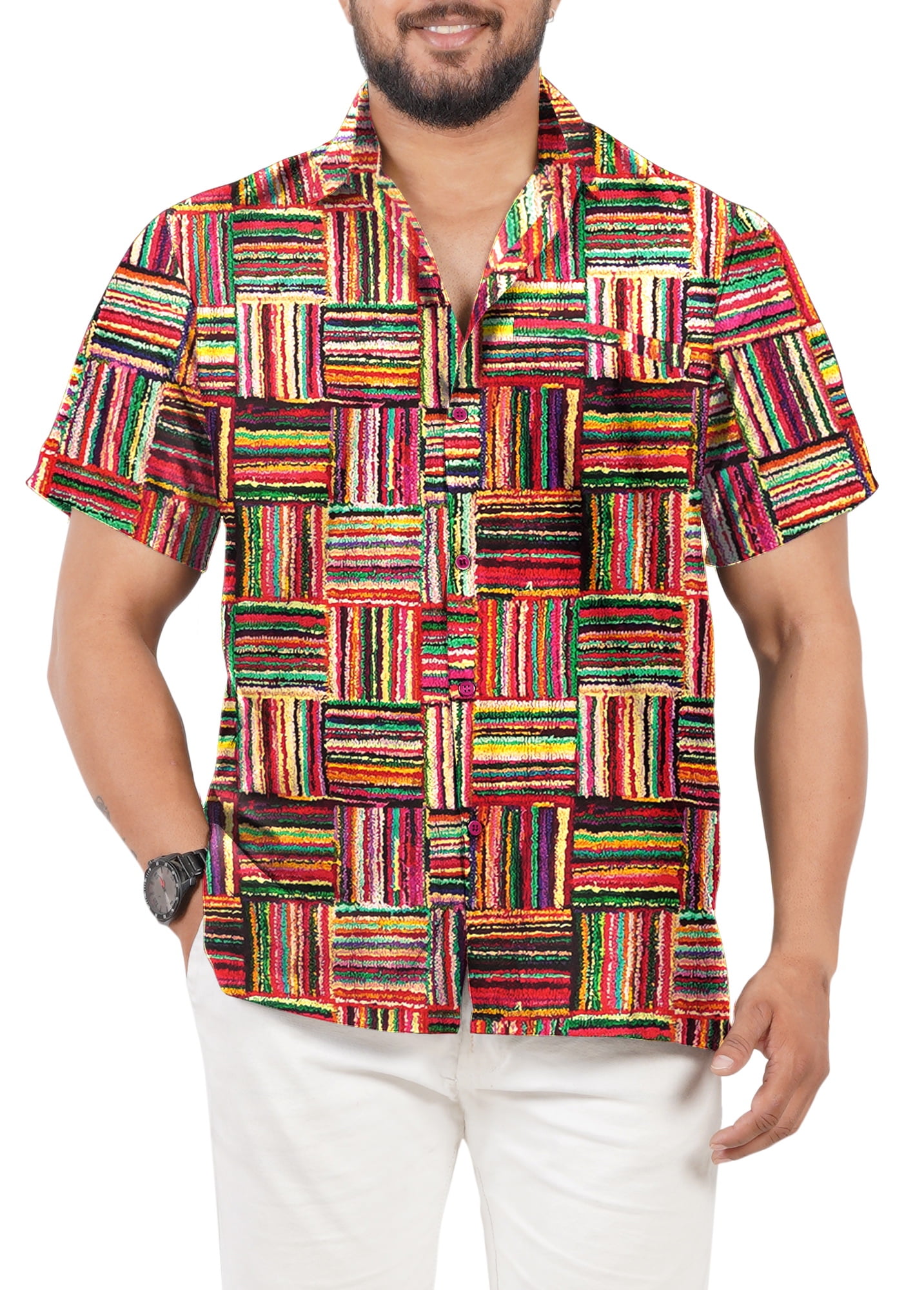 HAPPY BAY Men's Hawaiian Shirt - Short Sleeve, Rayon, Tropical Print, For Beach & Parties - View #7