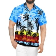 HAPPY BAY Men's Hawaiian Shirts Short Sleeve Button Down Shirt Men's Casual Shirts Vacation Tropical Beach Summer Party Shirts for Men Funny L Island View, Blue