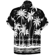 HAPPY BAY Men's Hawaiian Shirts Short Sleeve Button Down Shirt Men's Casual Shirts Vacation Tropical Beach Summer Party Shirts for Men Funny XL Palm Tree, Black