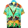 thumbnail image 1 of HAPPY BAY Men's Hawaiian Shirts Short Sleeve Button Down Shirt Men's Hawaii Shirts Boho Holiday Casual Summer Beach Shirts for Men Funny 5XL Bike, Autumn Green, 1 of 5
