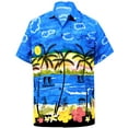 thumbnail image 1 of HAPPY BAY Men's Hawaiian Shirts Short Sleeve Button Down Shirt Men's Hawaii Shirts Boho Holiday Casual Summer Beach Shirts for Men Funny L Sunset Palm, Blue, 1 of 7