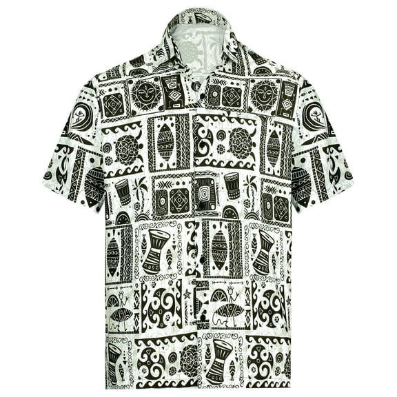 HAPPY BAY Men's Hawaiian Shirts Short Sleeve Button Down Shirt Men's Hawaii Shirts Boho Holiday Casual Summer Beach Shirts for Men Funny M Aztec, Black