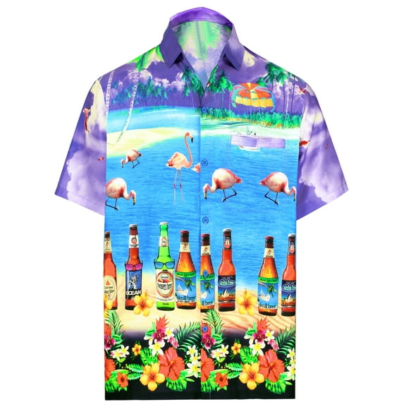 HAPPY BAY Men's Hawaiian Shirts Short Sleeve Button Down Shirt Men's Hawaii Shirts Boho Holiday Casual Summer Beach Shirts for Men Funny XXL Violet_W551