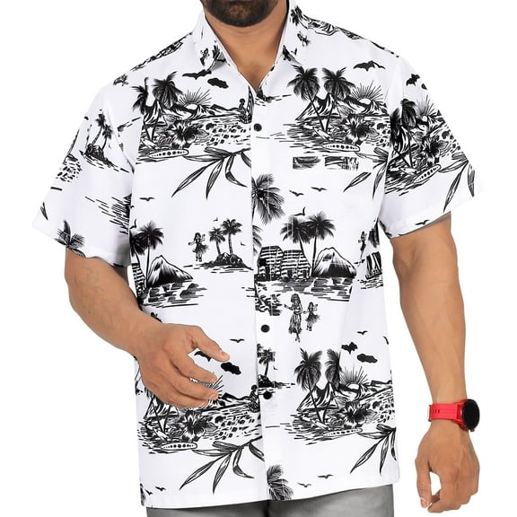 HAPPY BAY Men's Hawaiian Shirts Short Sleeve Button Down Shirt Men's Hawaii Shirts Boho Vacation Casual Summer Beach Shirts for Men Funny 5XL Landscape, White