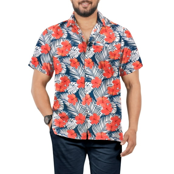 HAPPY BAY Men's Hawaiian Shirts Short Sleeve Button Down Shirt Men's Hawaii Shirts Boho Vacation Casual Summer Beach Shirts for Men Funny XL Navy, Floral