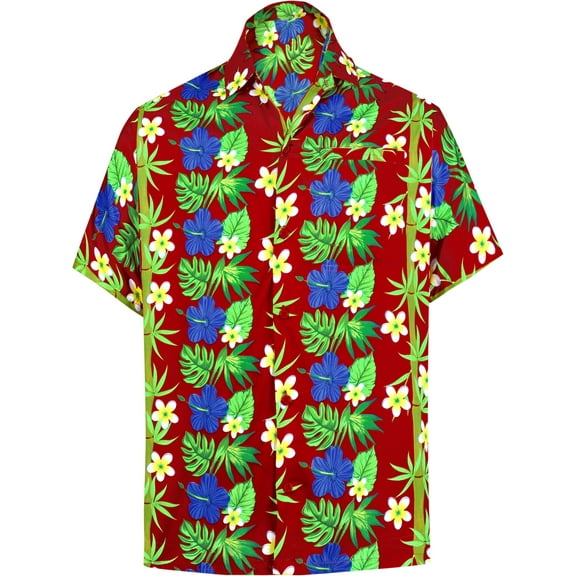 HAPPY BAY Men's Hawaiian Shirts Short Sleeve Button Down Shirt Men's Party Shirts Casual Holiday Summer Tropical Island Shirts for Men Funny M Botanical, Red