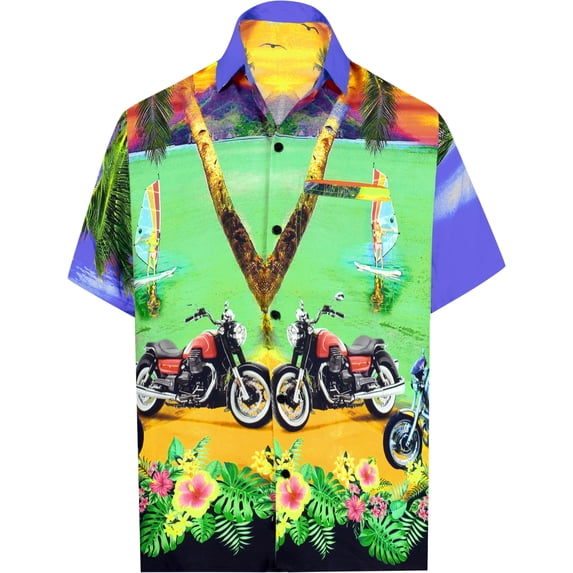 HAPPY BAY Men's Hawaiian Shirts Short Sleeve Button Down Shirt Men's Party Shirts Casual Holiday Summer Tropical Island Shirts for Men Funny S Motorcycle Bike, Purple