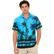 HAPPY BAY Mens Hawaiian Shirts Short Sleeve Button Down Shirt Mens Party Shirts Casual Holiday Summer Tropical Island Shirts for Men Funny XL Sea Shore View, Blue