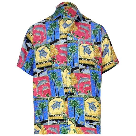 HAPPY BAY Men's Hawaiian Shirts Short Sleeve Button Down Shirt Men's Summer Shirts Casual Beach Holiday Hawaii Island Shirts for Men Funny L Dolphin Turtle, Multicoloured For Dad