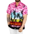 thumbnail image 1 of HAPPY BAY Men's Hawaiian Shirts Short Sleeve Button Down Shirt Men's Summer Shirts Casual Beach Holiday Hawaii Island Shirts for Men Funny XL Island View, Pink, 1 of 6