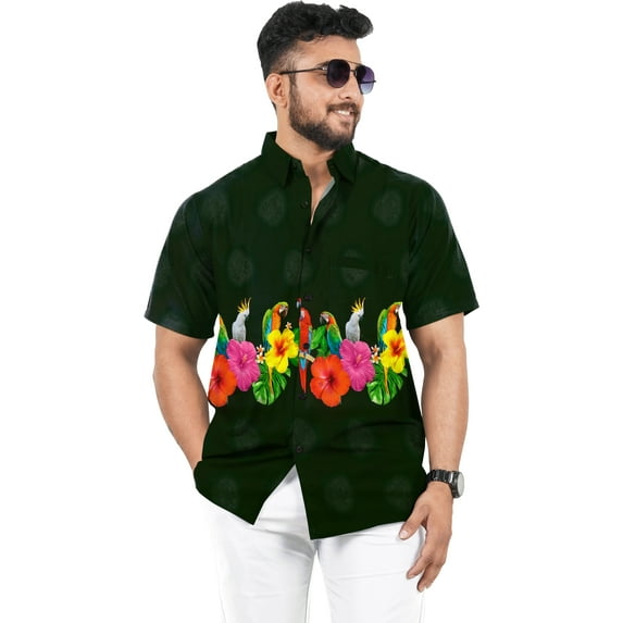 HAPPY BAY Men's Hawaiian Shirts Short Sleeve Button Down Shirt Men's Summer Shirts Casual Beach Vacation Hawaii Island Shirts for Men Funny L Tropical, Black