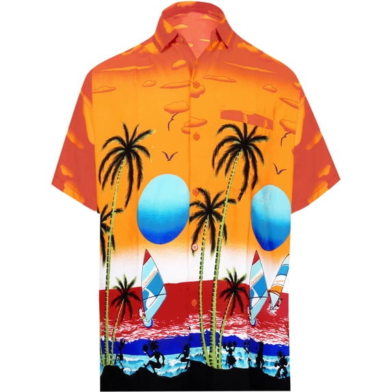 HAPPY BAY Men's Hawaiian Shirts Short Sleeve Button Down Shirt Men's Tropical Shirts Casual Holiday Summer Party Caribbean Shirts for Men Funny 4XL Sunburn, Orange