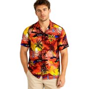 HAPPY BAY Mens Hawaiian Shirts Short Sleeve Button Down Shirt Mens Tropical Shirts Casual Holiday Summer Party Caribbean Shirts for Men Funny 5XL Beach Scenic, Red