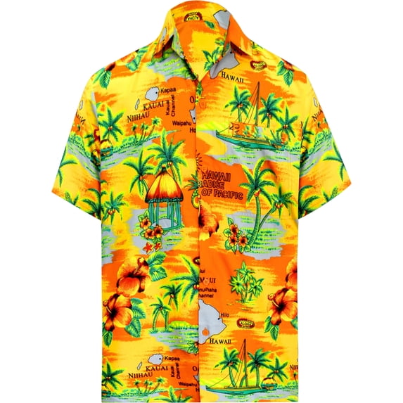 HAPPY BAY Men's Hawaiian Shirts Short Sleeve Button Down Shirt Men's Tropical Shirts Casual Holiday Summer Party Caribbean Shirts for Men Funny 5XL Ocean Chart, Orange