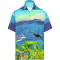 thumbnail image 1 of HAPPY BAY Men's Hawaiian Shirts Short Sleeve Button Down Shirt Men's Tropical Shirts Casual Vacation Summer Party Caribbean Shirts for Men Funny 4XL Dolphin, Blue, 1 of 5