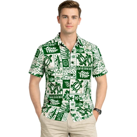 HAPPY BAY Men's Hawaiian Shirts Short Sleeve Button Down Shirt Men's Tropical Shirts Casual Vacation Summer Party Shirts for Men Funny 3XL Aloha Turtle, Green