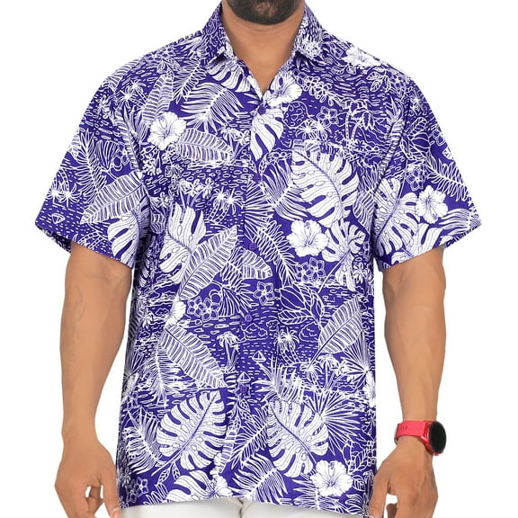 HAPPY BAY Men's Hawaiian Shirts Short Sleeve Button Down Shirt Men's Vacation Shirts Summer Beach Casual Aloha Shirts for Men Funny XXL Tropical, Blue