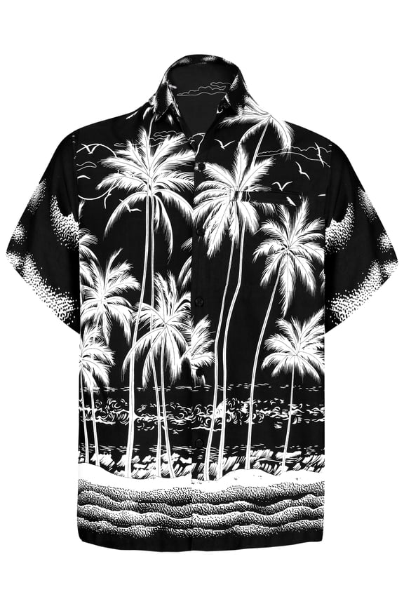 Men's Hawaiian Shirts Short Sleeve Button Down Shirt Men's Vacation Shirts Summer Beach Casual Tropical Shirts for Men Funny M Palm Tree, Black