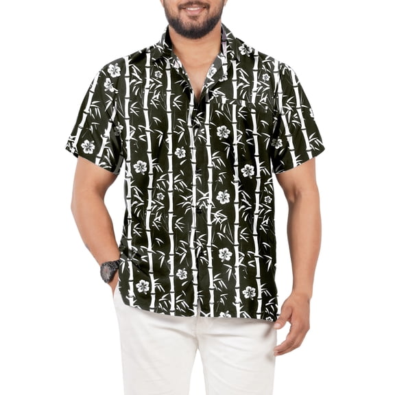 HAPPY BAY Men's Hawaiian Shirts Short Sleeve Button Down Shirt Men's Vacation Shirts Summer Beach Casual Tropical Shirts for Men Funny S Black, Leaves