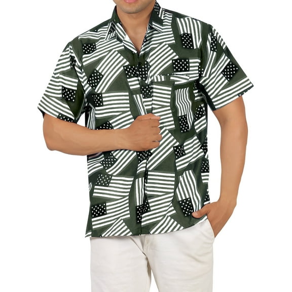 HAPPY BAY Men's Hawaiian Shirts Short Sleeve Button Down Shirt Mens 4th of July Hawaii Shirts Holiday Casual Summer Beach Patriotic Shirts for Men Funny M Freedom Stars, Black Dad