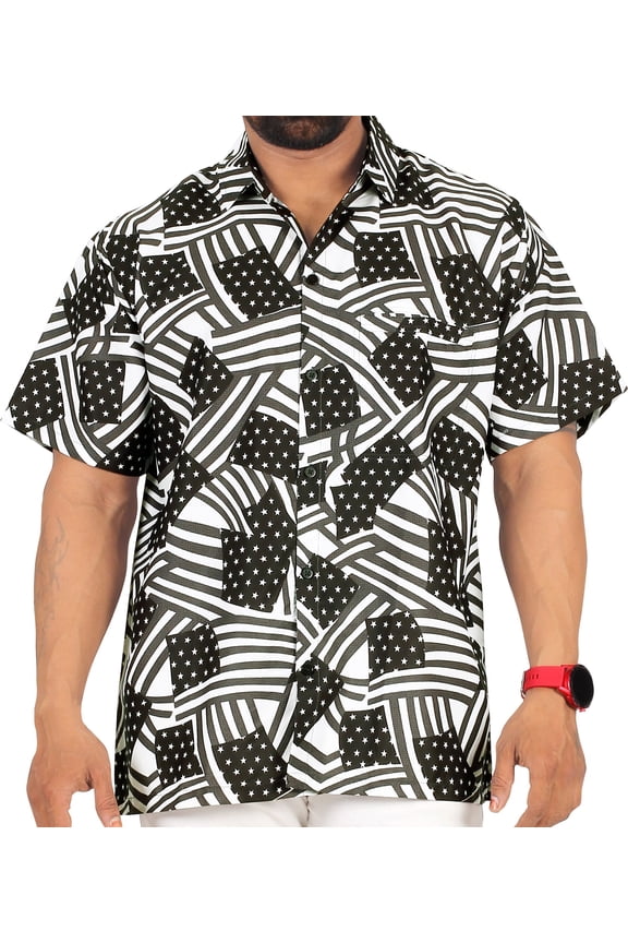 Men's Hawaiian Shirts Short Sleeve Button Down Shirt Mens 4th of July Patriotic Shirts Casual Vacation Summer Party Shirts for Men Funny 3XL Stars And Stripes, Black