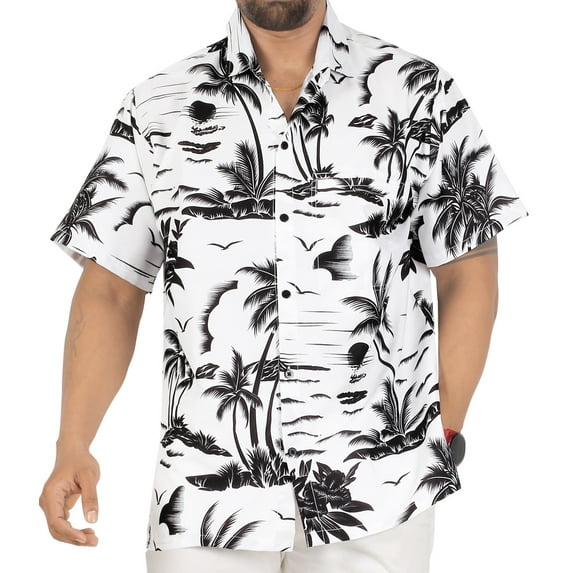 HAPPY BAY Men's Hawaiian Shirts Short Sleeve Button Down Shirt Mens Casual Shirts Holiday Tropical Beach Summer Party Shirts for Men Funny 4XL Palm Tree, White