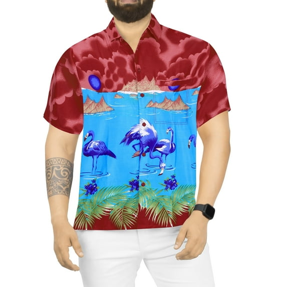 HAPPY BAY Men's Hawaiian Shirts Short Sleeve Button Down Shirt Mens Casual Shirts Holiday Tropical Beach Summer Party Shirts for Men Funny 5XL Blue Flamingo, Turquoise