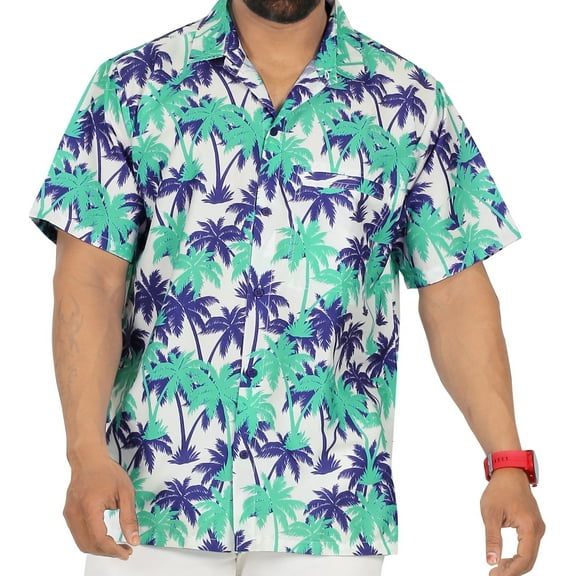 HAPPY BAY Men's Hawaiian Shirts Short Sleeve Button Down Shirt Mens Casual Shirts Holiday Tropical Beach Summer Party Shirts for Men Funny L Palm Tree, Blue