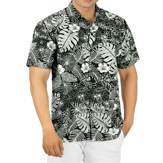 HAPPY BAY Men's Hawaiian Shirts Short Sleeve Button Down Shirt Mens Casual Shirts Vacation Tropical Beach Summer Party Shirts for Men Funny 3XL Floral, Black