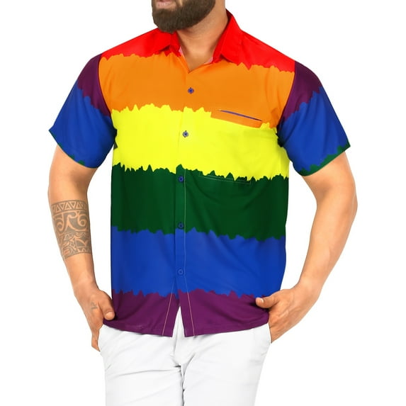 HAPPY BAY Men's Hawaiian Shirts Short Sleeve Button Down Shirt Mens Hawaii Shirts Boho Holiday Casual Summer Beach Shirts for Men Funny L Lgbtq, Multicoloured