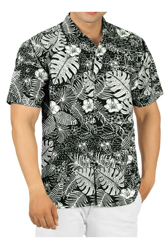 Men's Hawaiian Shirts Short Sleeve Button Down Shirt Mens Hawaii Shirts Boho Vacation Casual Summer Beach Shirts for Men Funny M Floral, Black